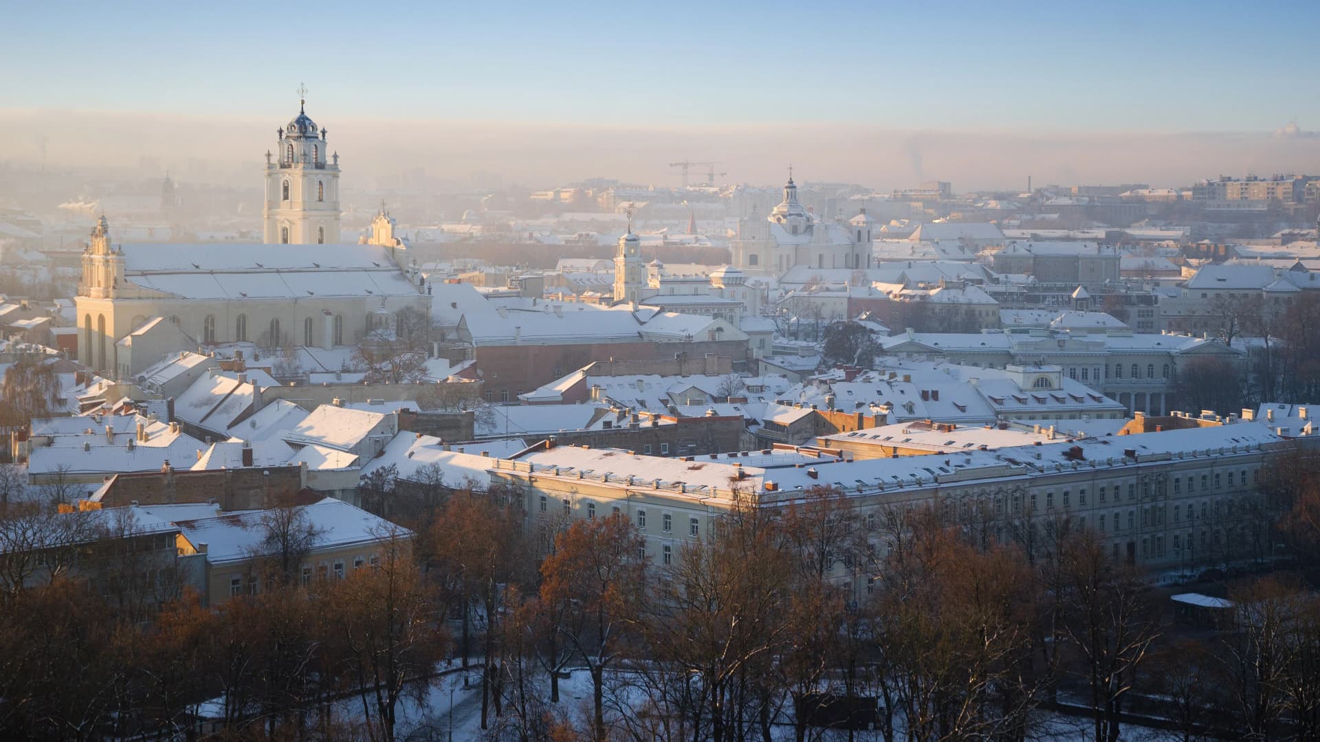 Winter sunrise over Vilnius, Lithuania